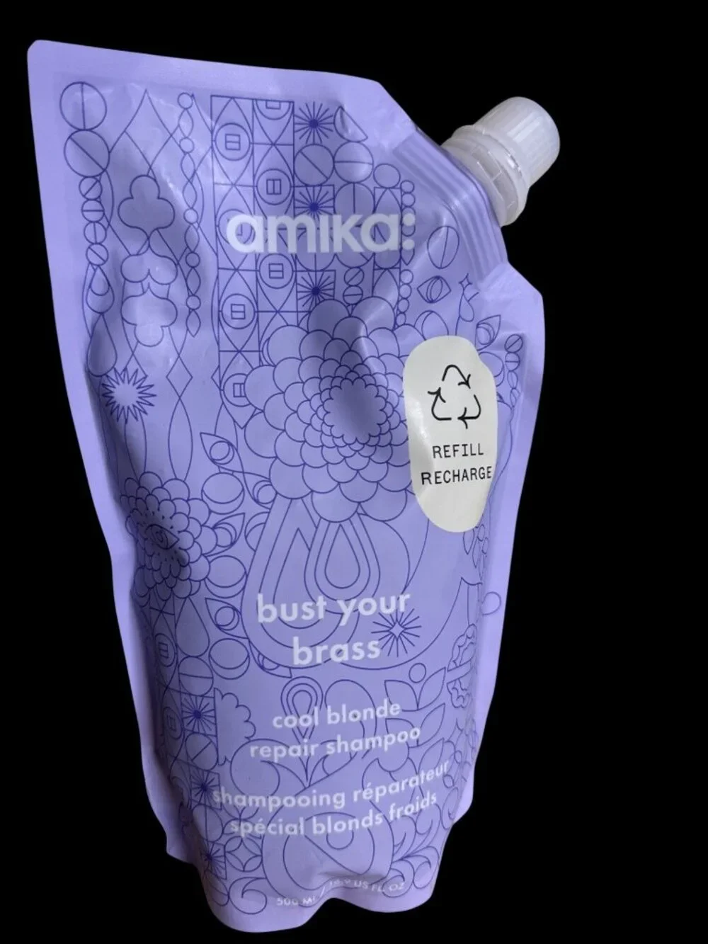 Amika Bust Your Brass Cool Blonde Repair Shampoo Refill Pouch 16.9 oz / 500 mL